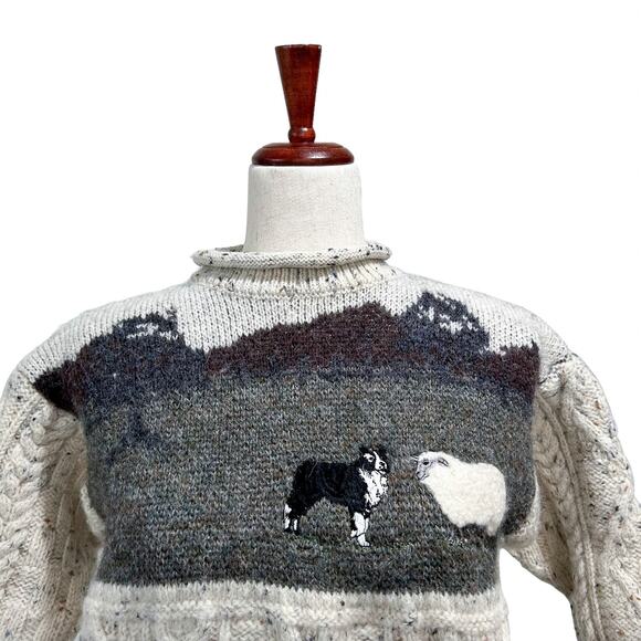 Tivoli Aran Sheepdog Sheep Vintage 90s Cable Knit Sweater Girls Size 11/13 - Picture 5 of 15